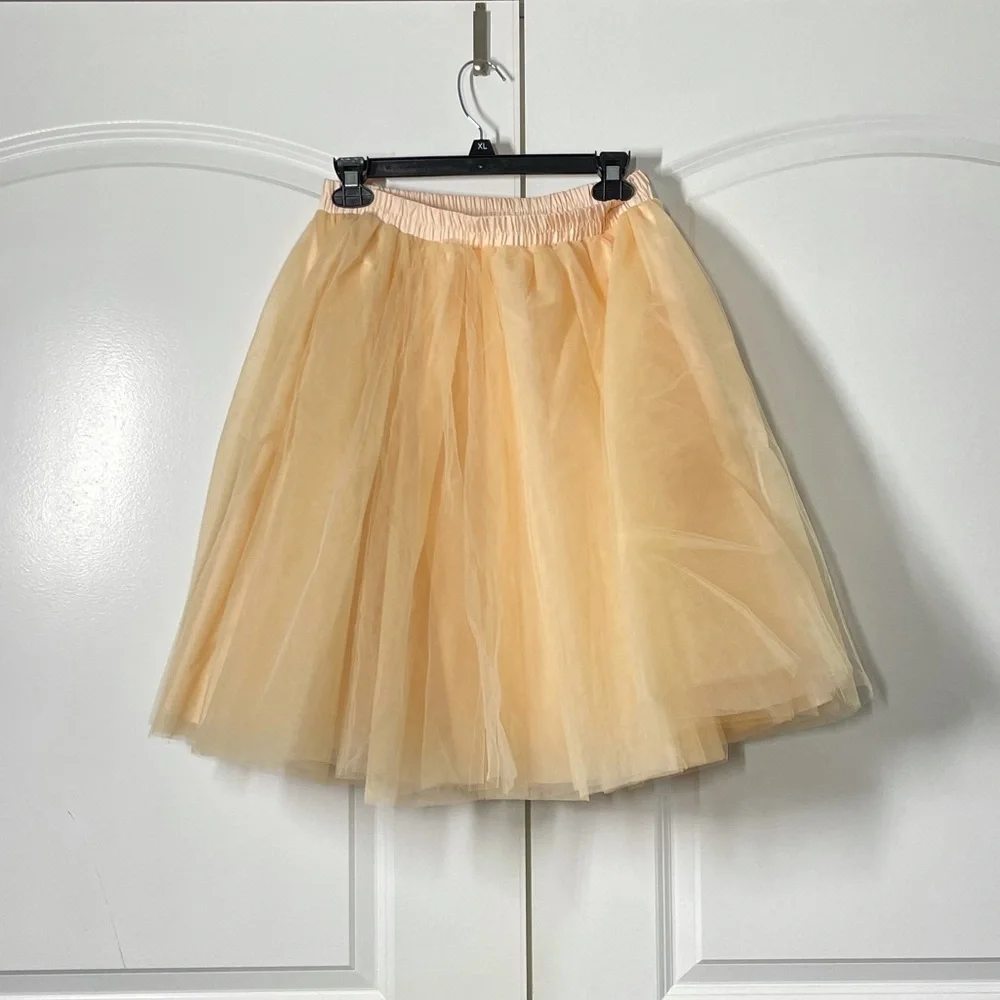 Vintage Knee-Length Lined Tulle Ballerina Skirt Champagne Peach Color - Picture 6 of 12